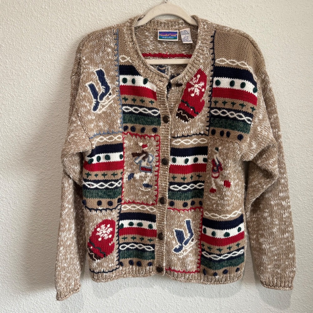 North Crest Vintage Winter Ski‎ Mittens Gorpcore Fair Isle Cardigan Sweater L